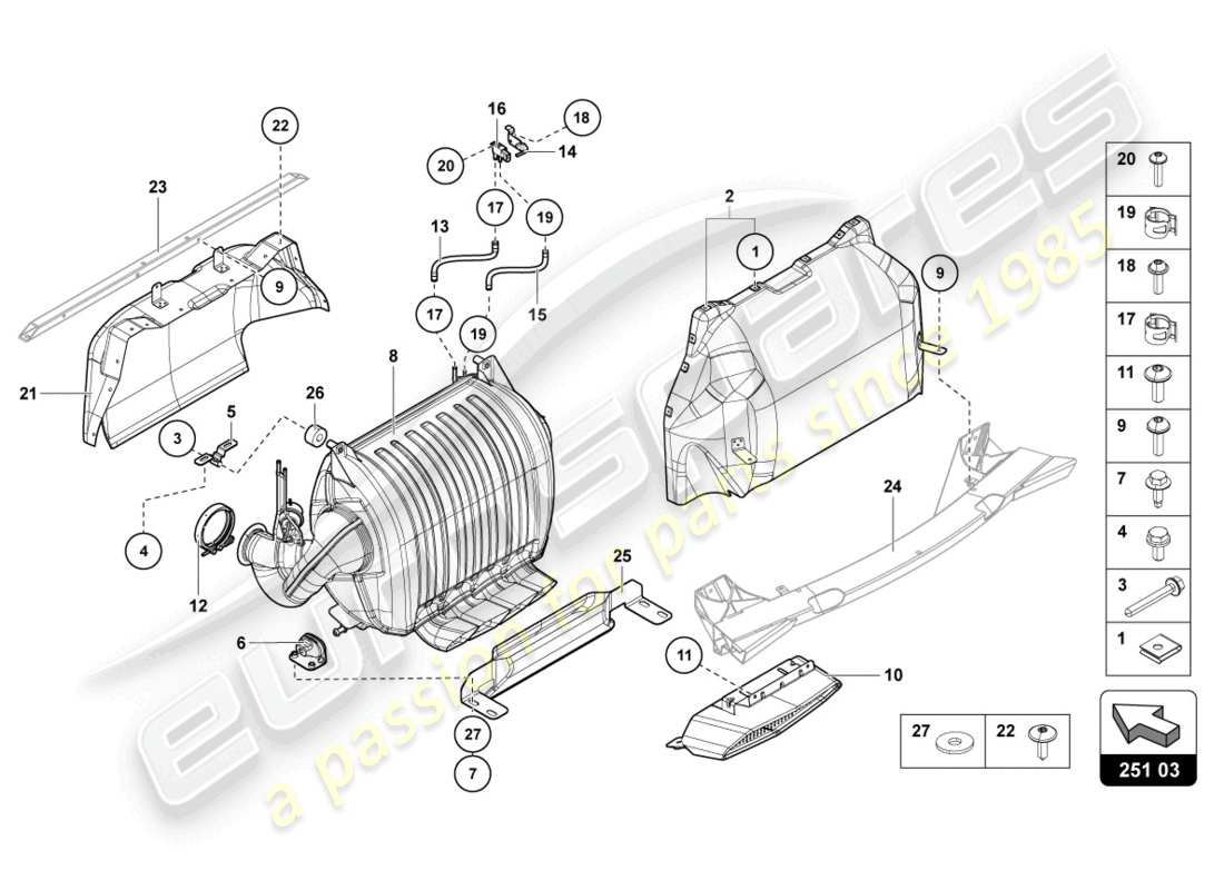lamborghini 2016 (lp700-4 coupe) silencieux avec catalyseur schéma des pièces