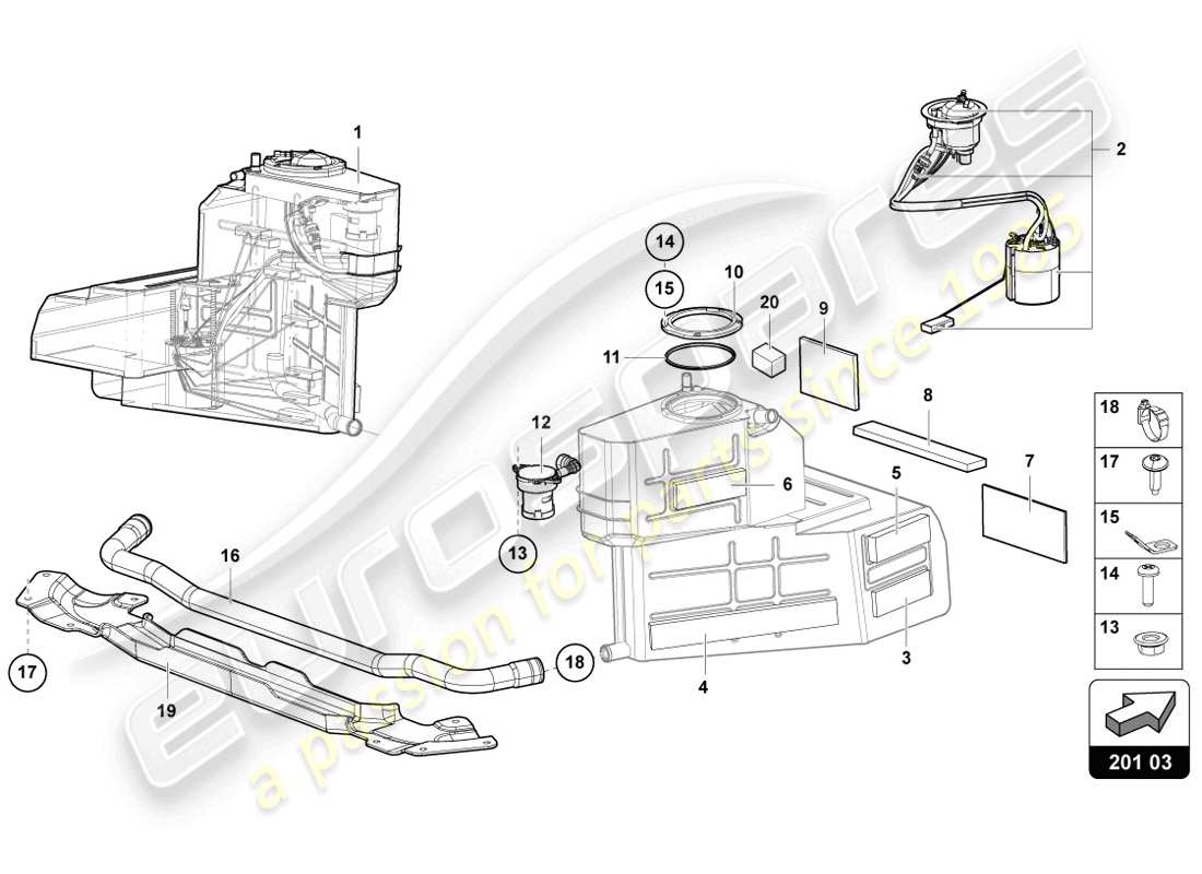lamborghini 2014 (lp720-4 coupe 50) réservoir de carburant schéma des pièces
