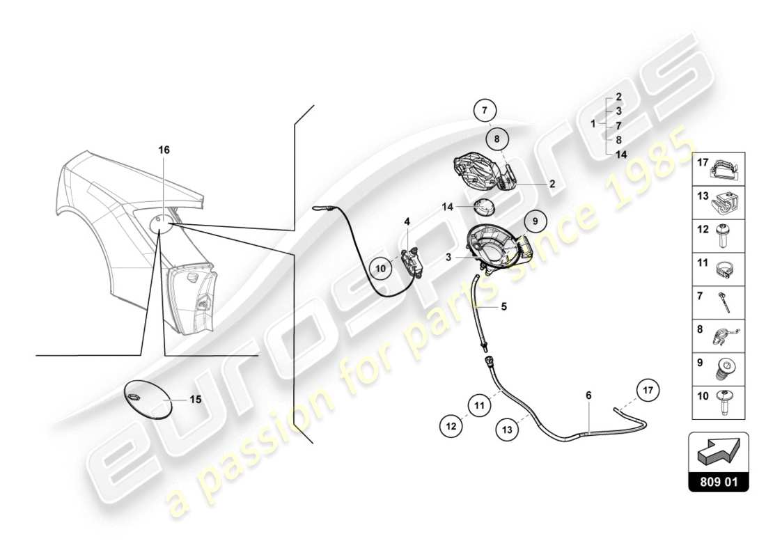 lamborghini evo coupe (2020) trappe de remplissage de carburant schéma des pièces