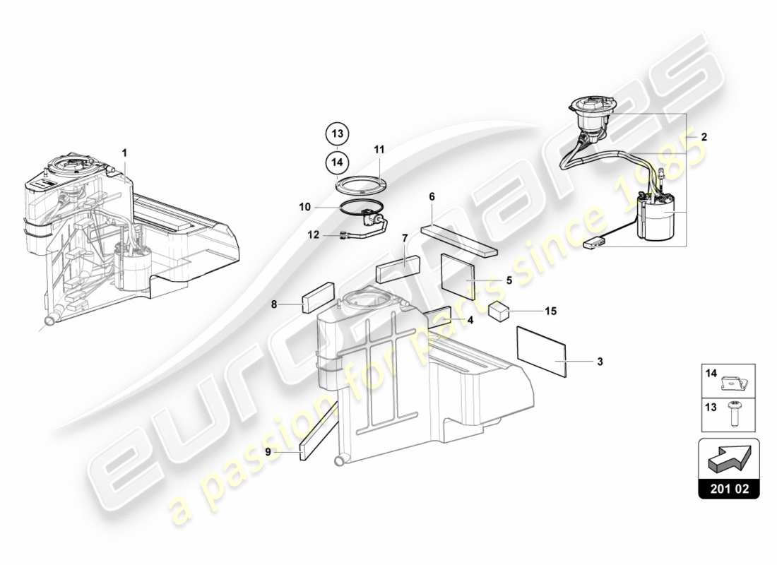 lamborghini 2012 (lp700-4 coupe)) réservoir de carburant gauche schéma des pièces