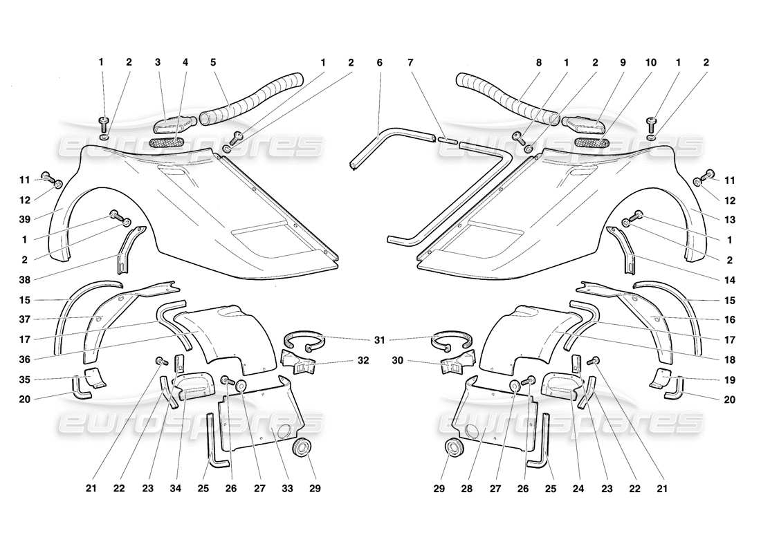 lamborghini diablo se30 (1995) diagramme des pièces des éléments de carrosserie avant