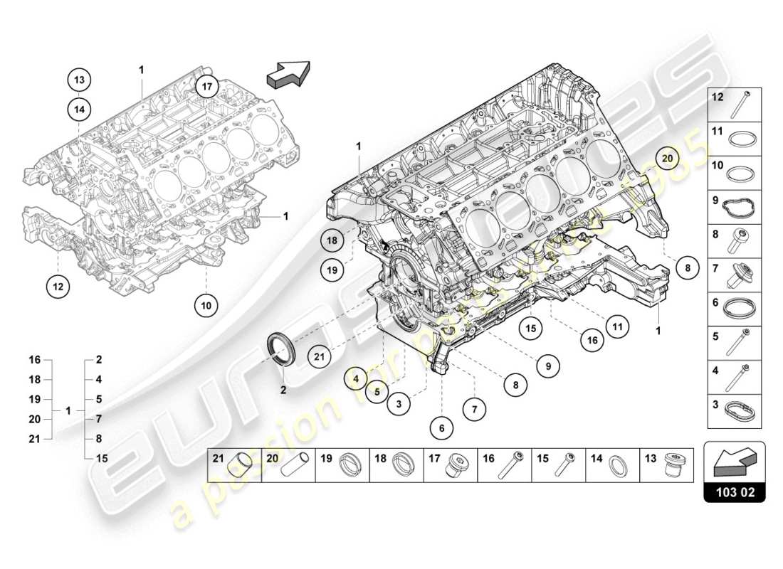 lamborghini evo coupe (2020) bloc moteur schéma des pièces