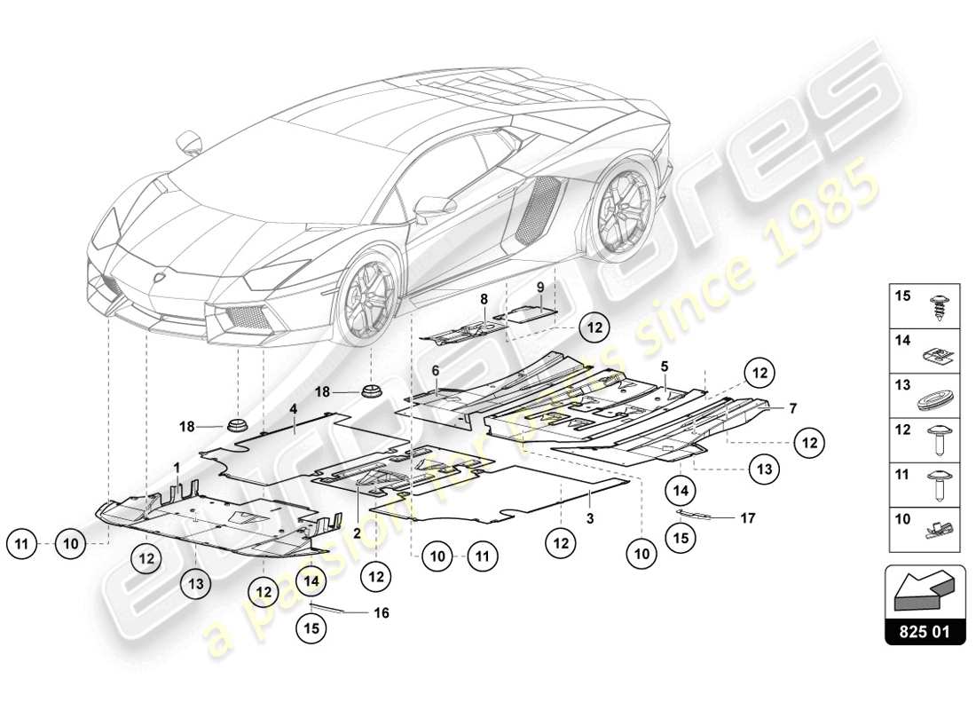 lamborghini 2014 (lp720-4 coupe 50) panneau de garniture pour section inférieure du cadre schéma des pièces