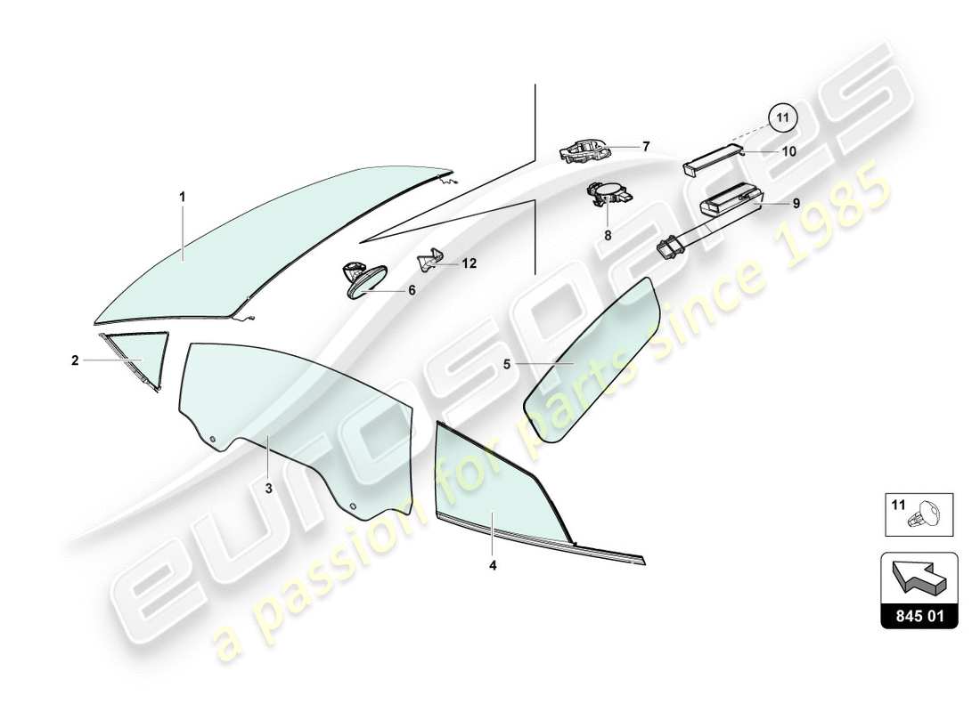 lamborghini lp610-4 avio (2017) lunettes de fenêtre schéma des pièces