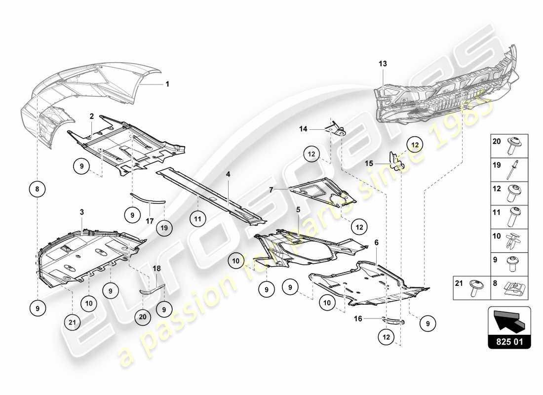 lamborghini lp580-2 coupe (2017) panneau de garniture pour section inférieure du cadre schéma des pièces