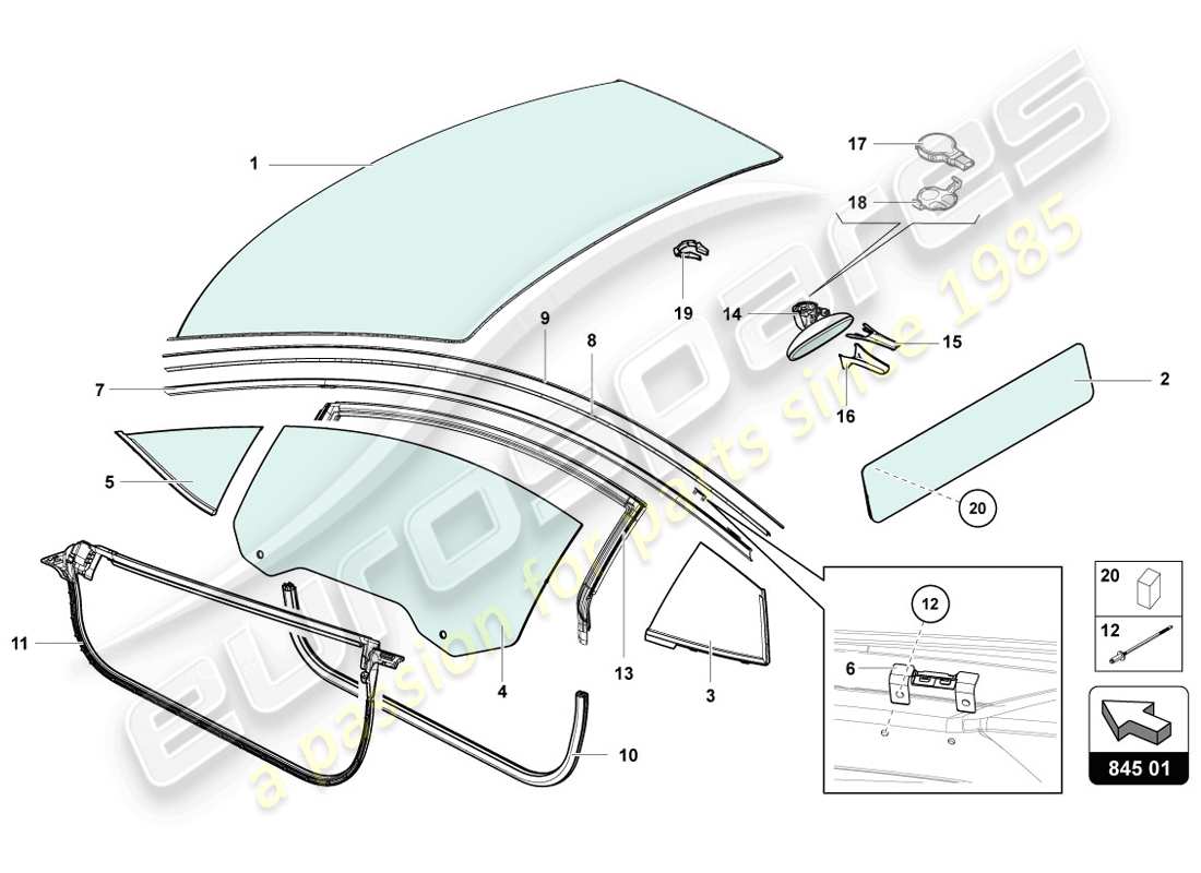 lamborghini lp720-4 coupe 50 (2014) lunettes de fenêtre schéma des pièces