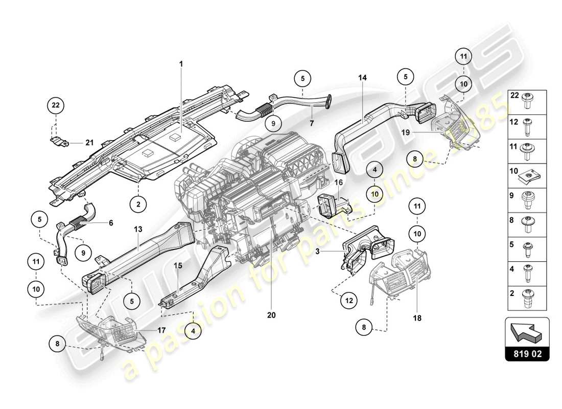 lamborghini 2016 (lp750-4 sv roadster) canal de guidage d'air schéma des pièces