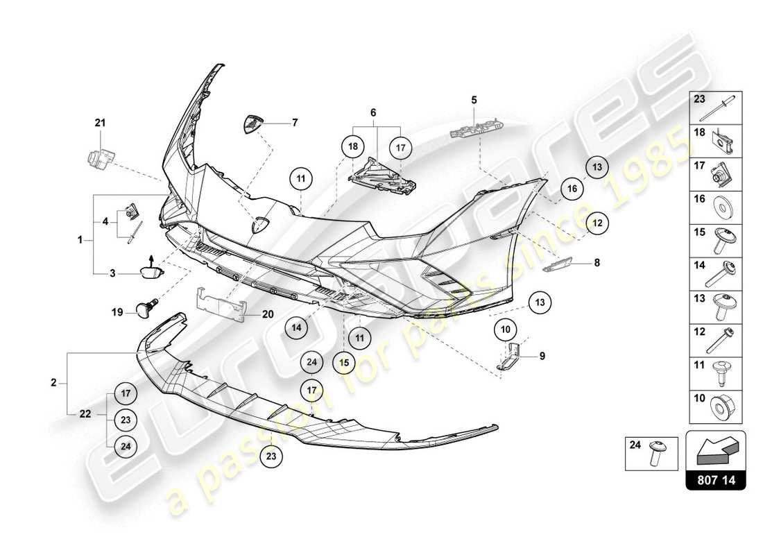 lamborghini evo spyder 2wd (2020) schéma des pièces du pare-choc