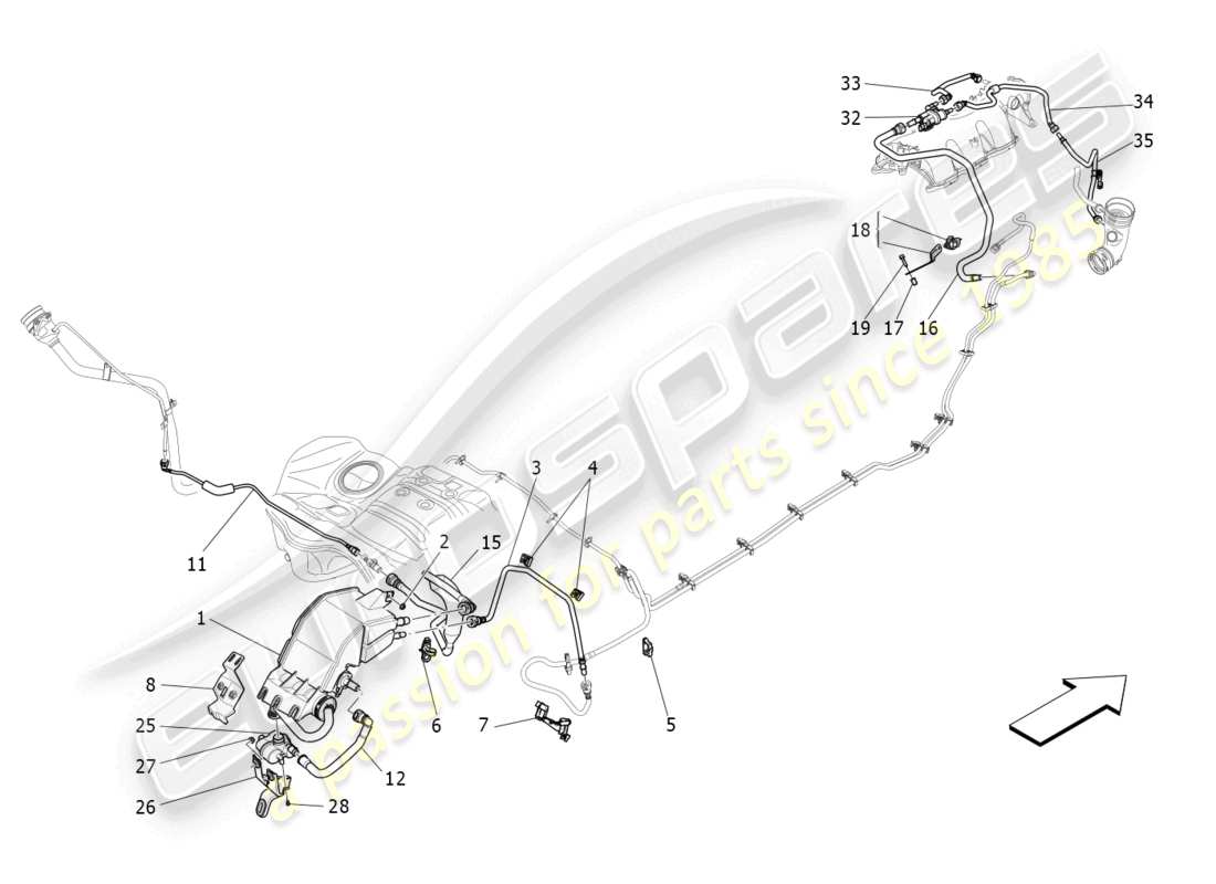maserati levante gt (2022) système de recirculation des vapeurs de carburant schéma des pièces