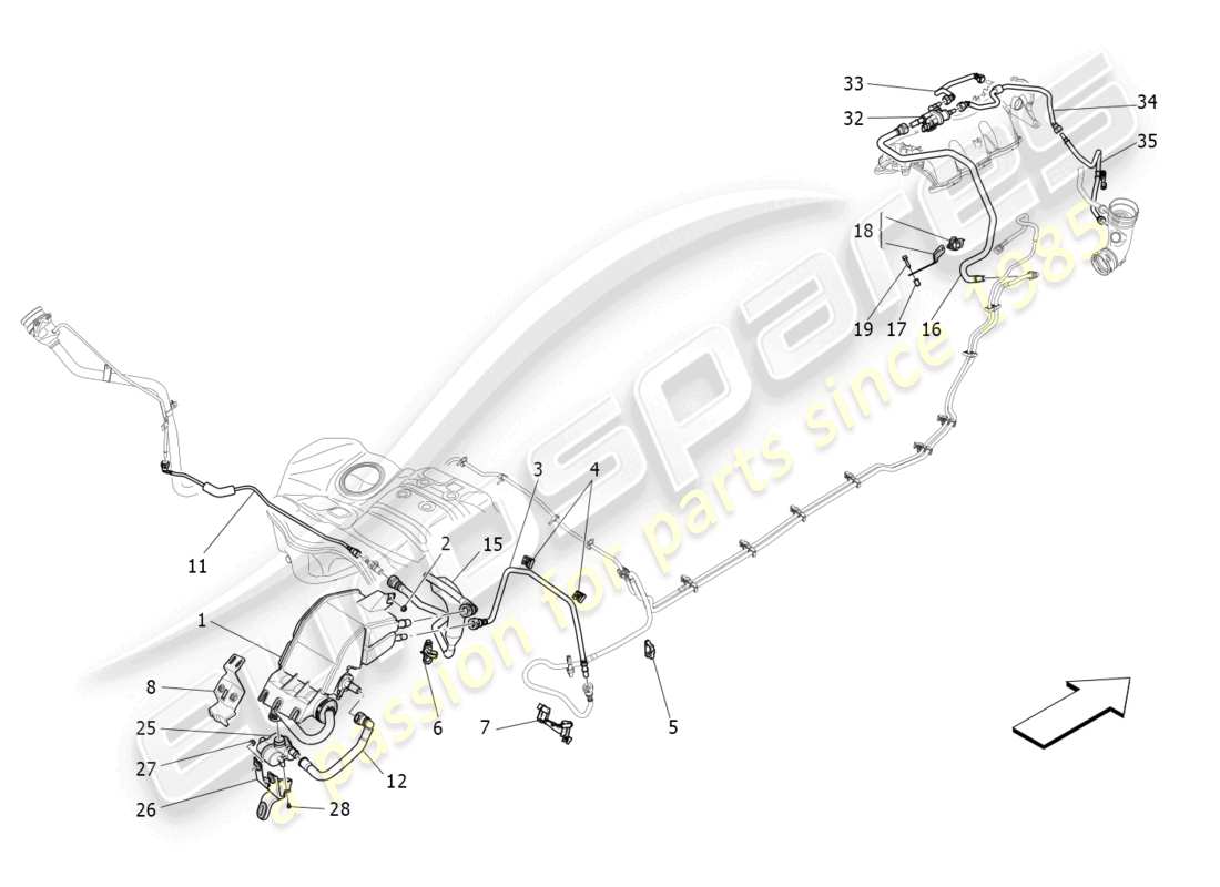 maserati levante gt (2022) schéma des pièces du système de recirculation des vapeurs de carburant