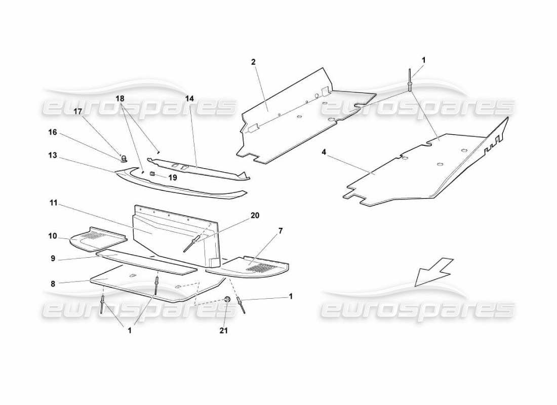 lamborghini murcielago lp670 schéma des pièces des panneaux de plancher de cadre