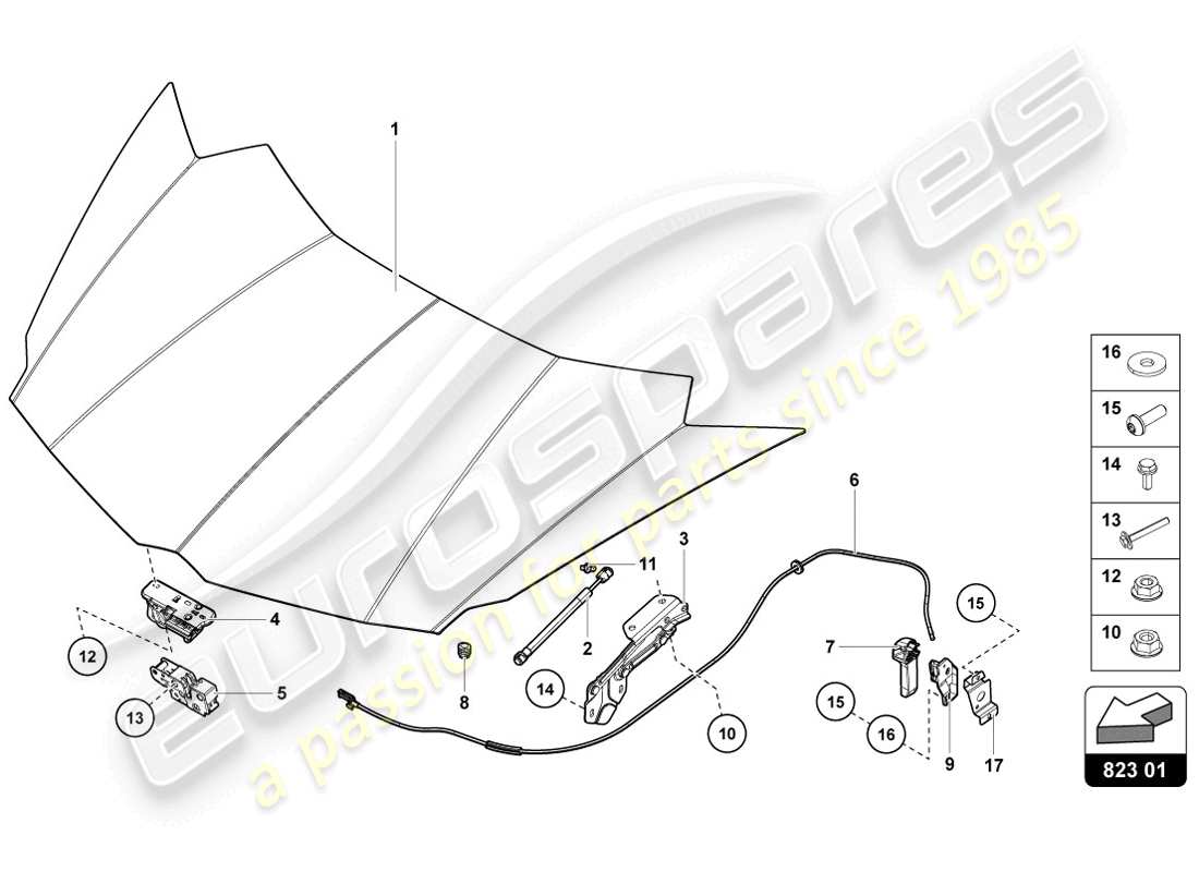 lamborghini 2014 (lp720-4 coupe 50) diagramme de pièce de capot