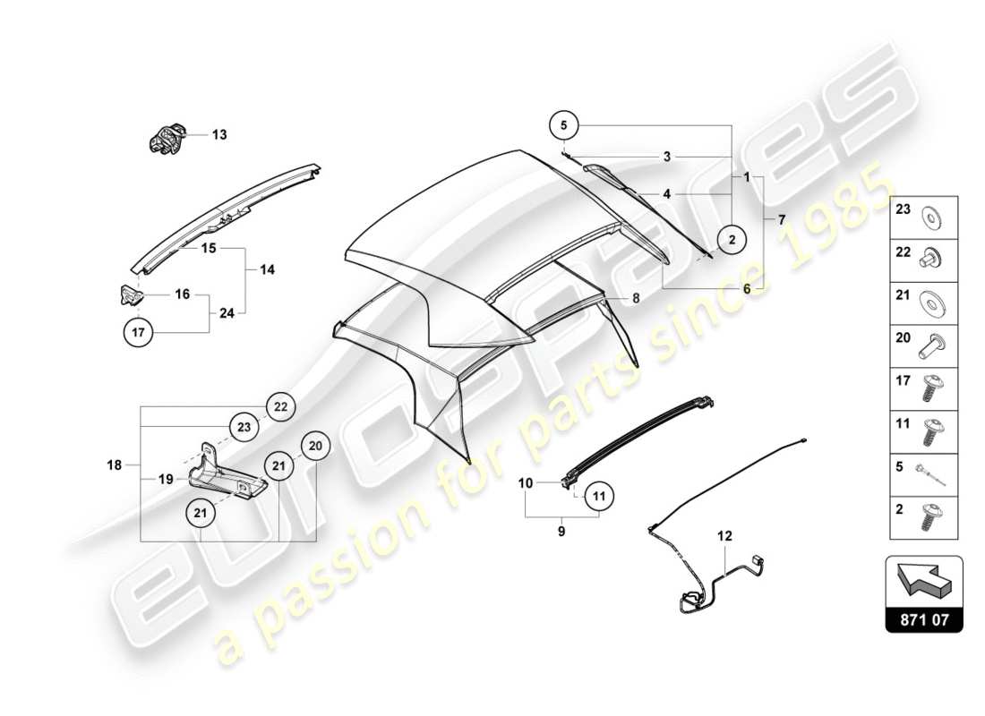 lamborghini lp610-4 spyder (2016) couverture diagramme de pièce