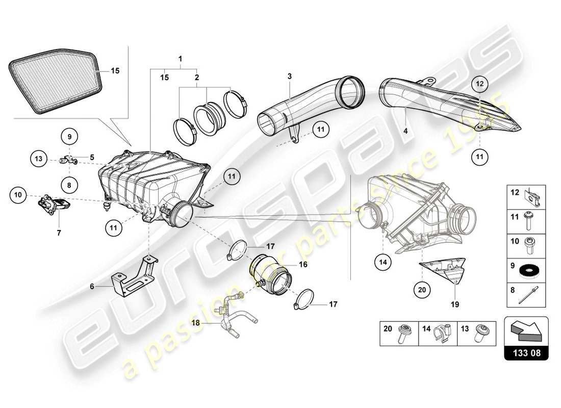 lamborghini evo coupe (2020) boîtier de filtre à air schéma des pièces