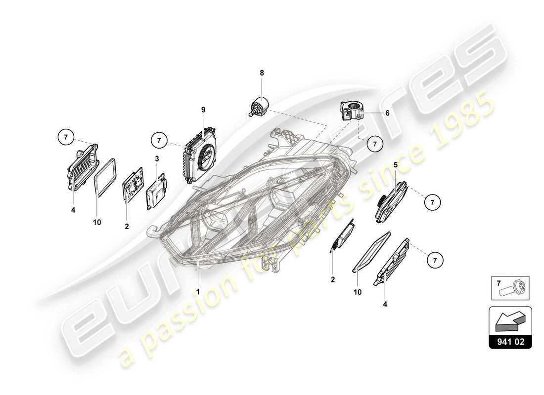 lamborghini evo coupe (2020) système d'éclairage schéma des pièces