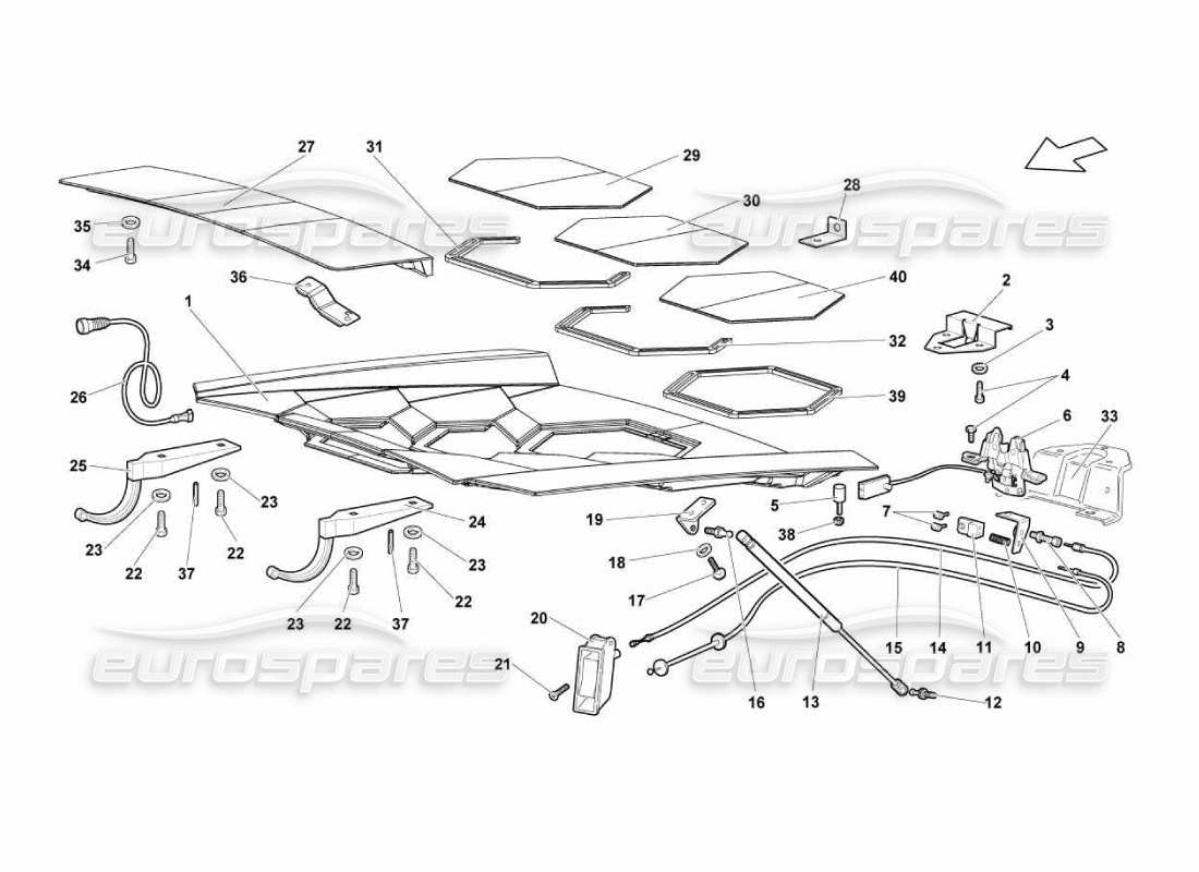 lamborghini murcielago lp670 schéma des pièces du capot moteur transparent