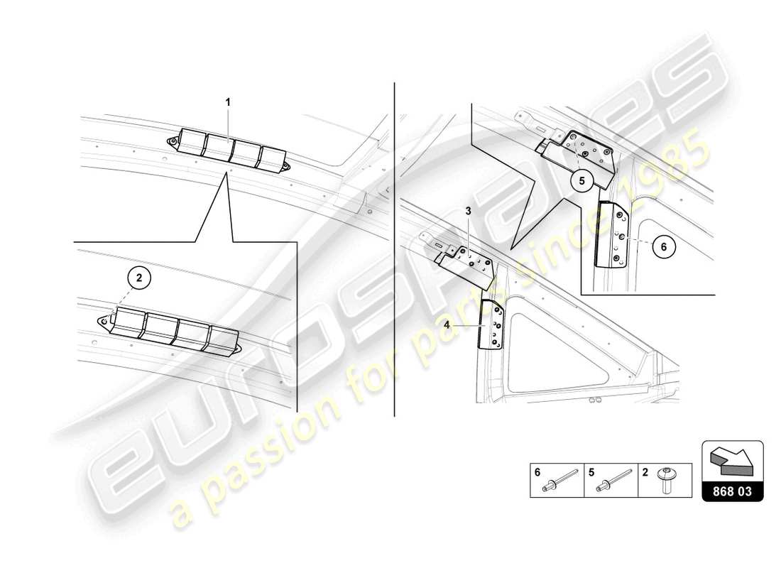 lamborghini lp740-4 s roadster (2019) garniture de cadre de toit schéma des pièces
