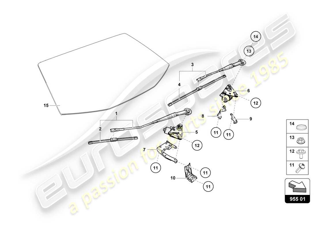 lamborghini evo spyder (2020) essuie-glace - schéma des pièces