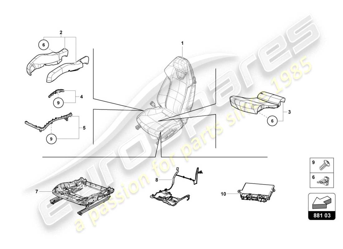 lamborghini evo spyder 2wd (2020) coffre de siège schéma des pièces