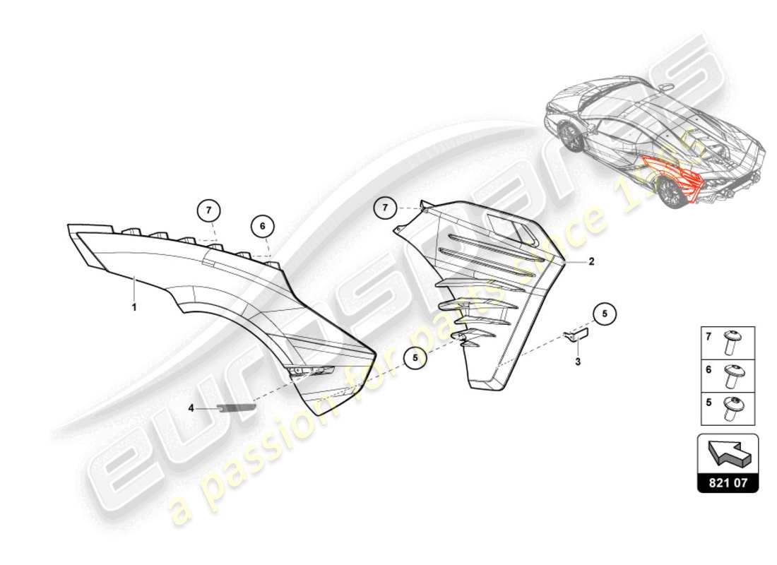 lamborghini sian (2021) garniture pour aile schéma des pièces