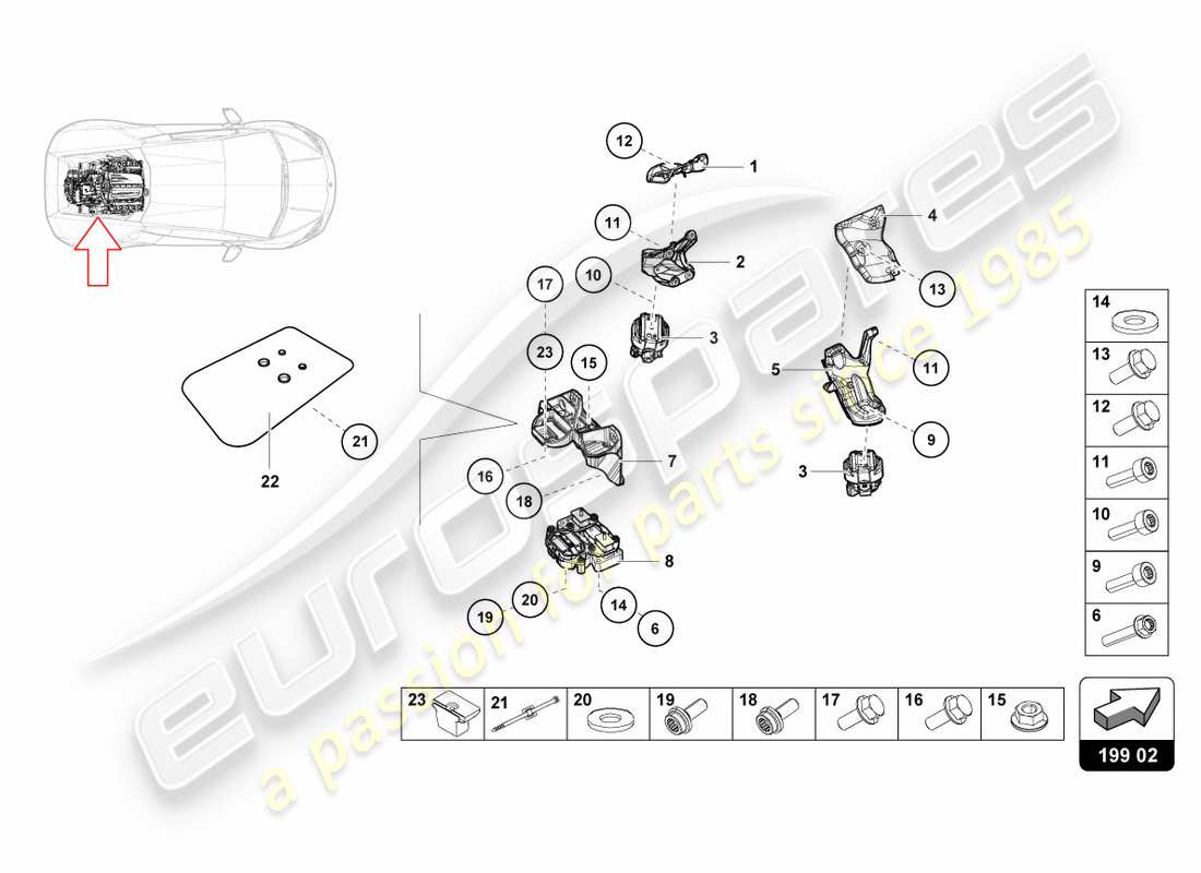 lamborghini lp580-2 spyder (2017) pièces de sécurisation pour moteur schéma des pièces