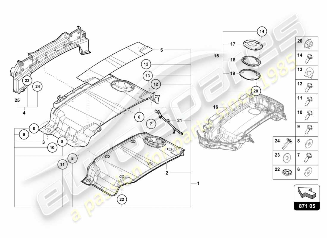 lamborghini performante spyder (2018) plateau de coffre à capote pièces individuelles schéma des pièces