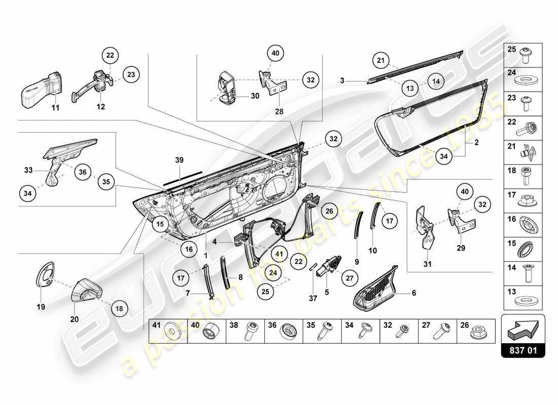 lamborghini performante spyder (2020) schéma des pièces des portes