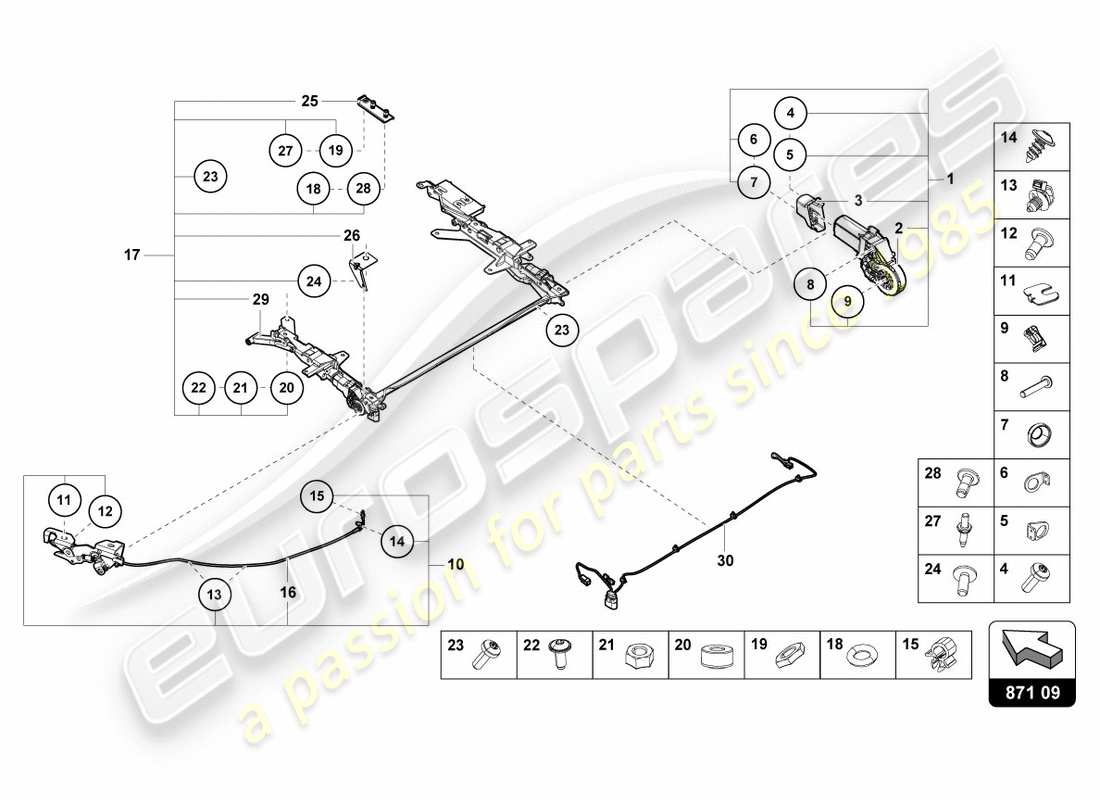 lamborghini performante spyder (2020) schéma des pièces du moteur de toit coulissant