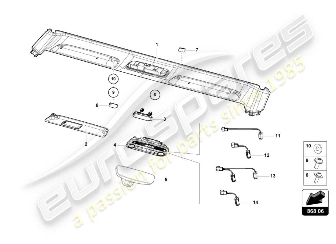 lamborghini evo spyder (2020) garniture du panneau avant schéma des pièces