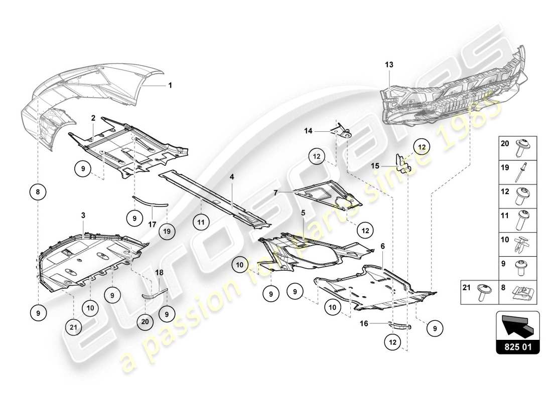 lamborghini 2016 (lp610-4 coupe) panneau de garniture pour section inférieure du cadre schéma des pièces