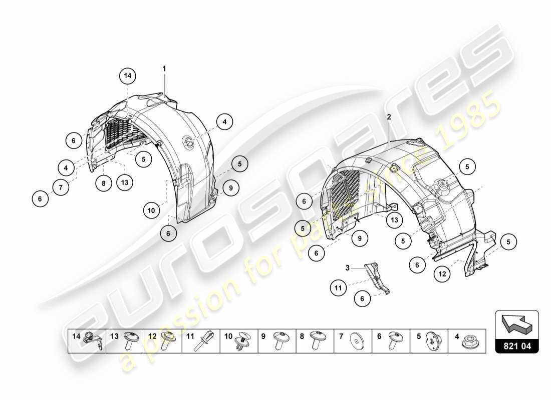 lamborghini performante spyder (2020) garniture de logement de roue schéma des pièces
