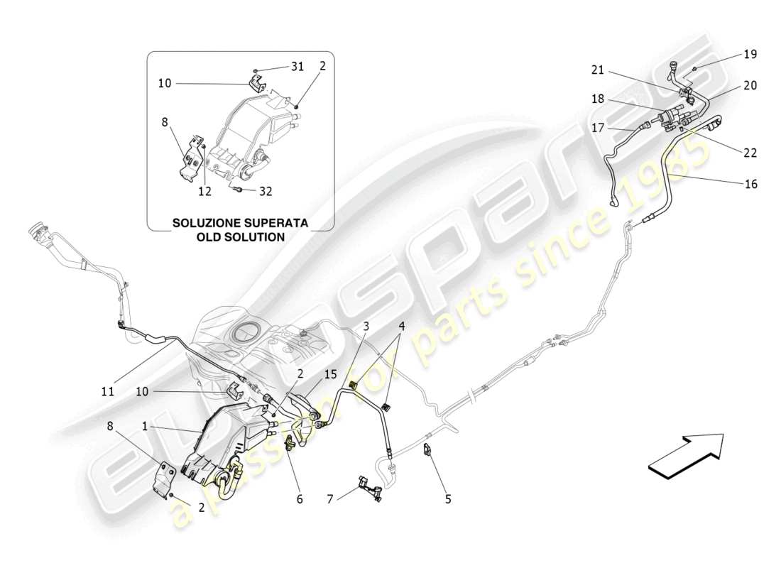 maserati ghibli fragment (2022) schéma des pièces du système de recirculation des vapeurs de carburant