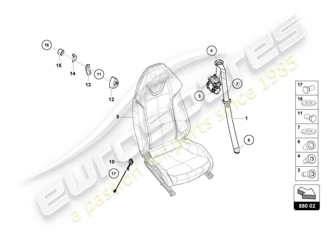 lamborghini evo coupe (2020) schéma des pièces des ceintures de sécurité