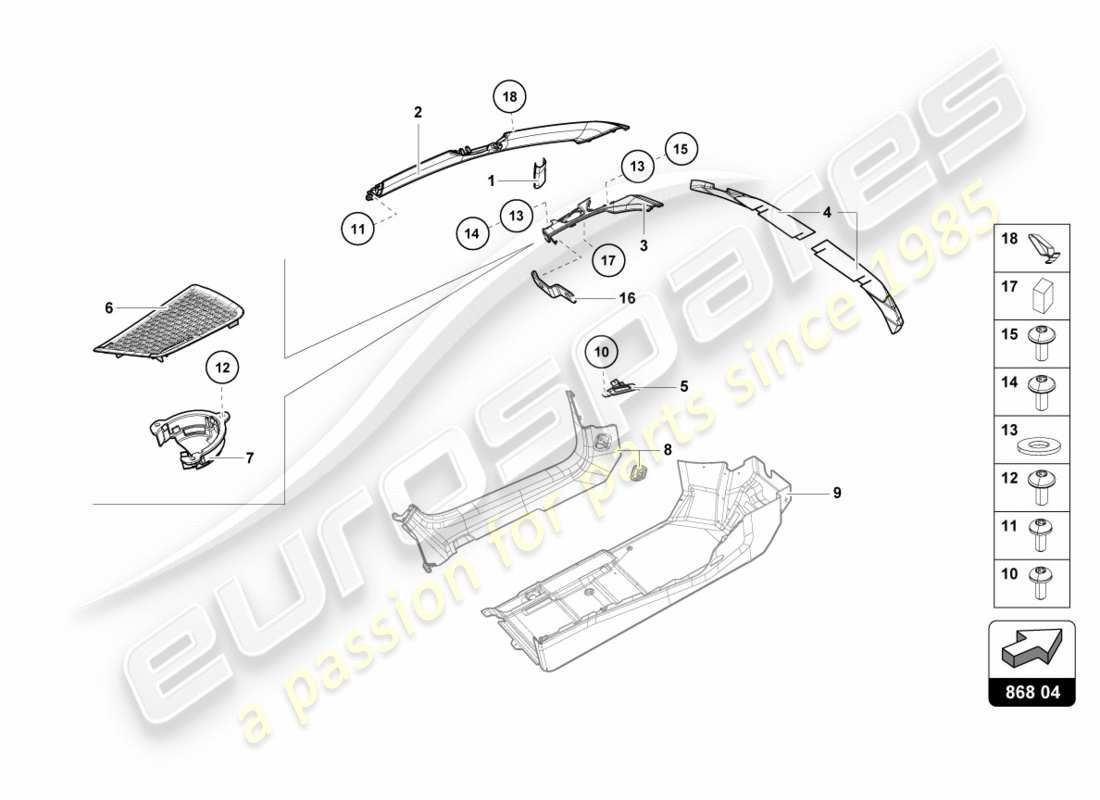 lamborghini performante spyder (2020) schéma des pièces intérieures de la garniture de pilier