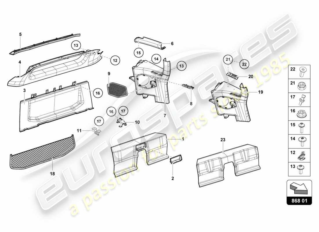 lamborghini lp600-4 zhong coupe (2015) zone du compartiment arrière schéma des pièces