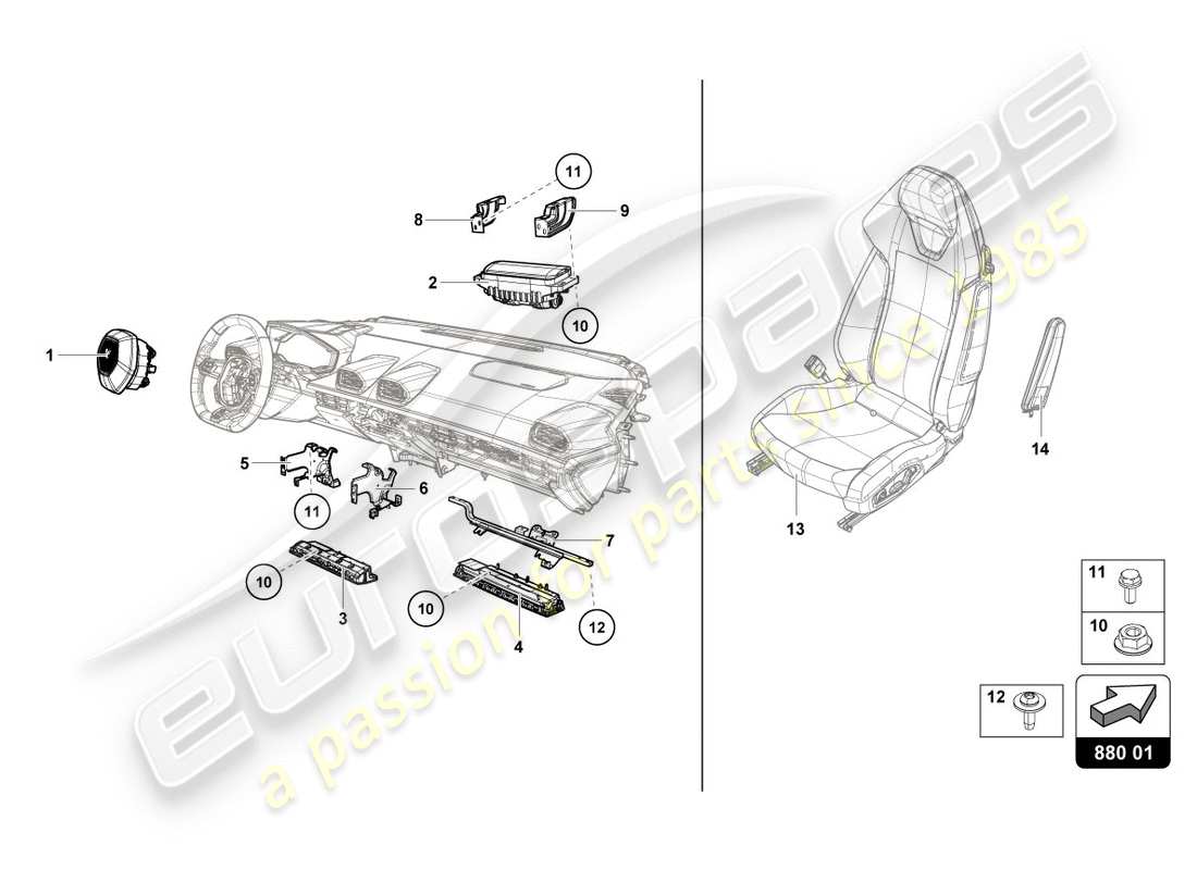 lamborghini lp580-2 coupe (2018) schéma des pièces de l'airbag