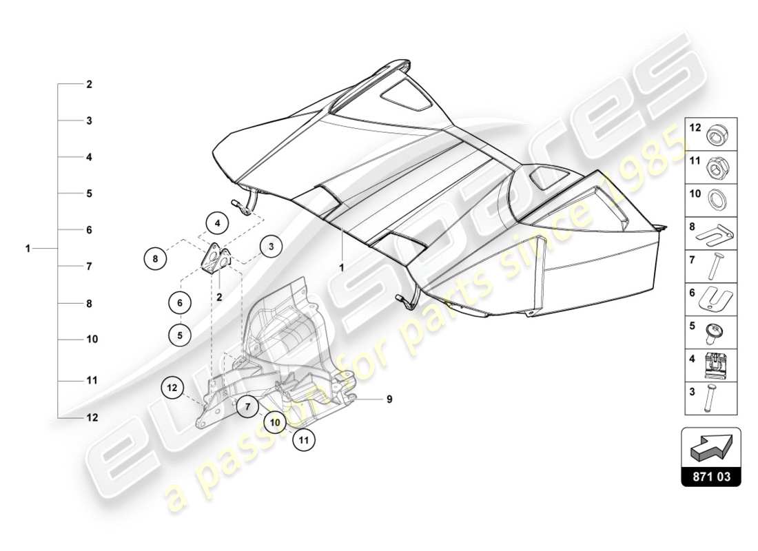 un schéma de pièces du catalogue de pièces lamborghini performante spyder (2019)