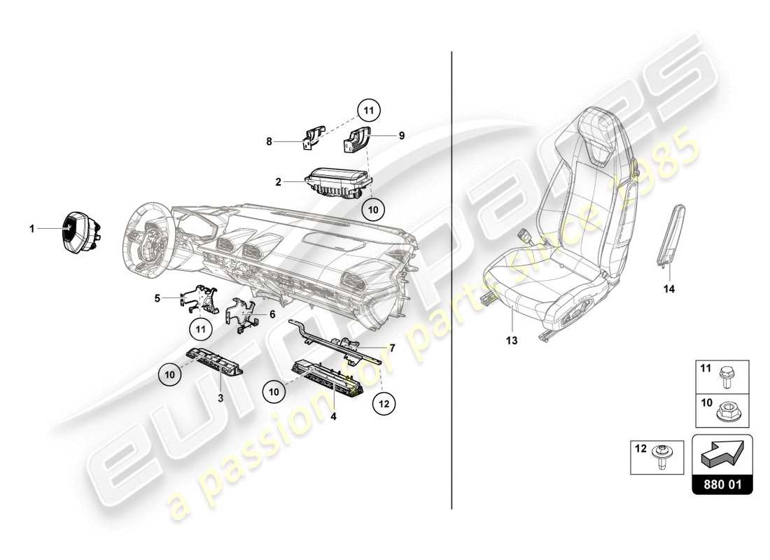 lamborghini lp610-4 coupe (2017) schéma des pièces de l'airbag