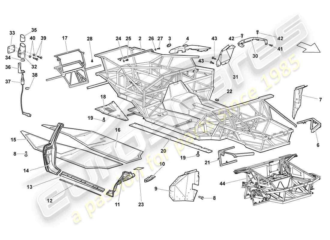 lamborghini murcielago coupe (2005) diagramme des pièces du cadre