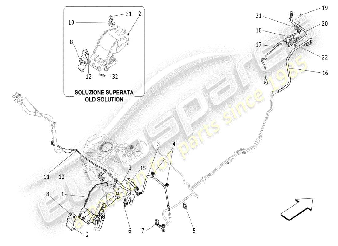 maserati ghibli (2021) schéma des pièces du système de recirculation des vapeurs de carburant