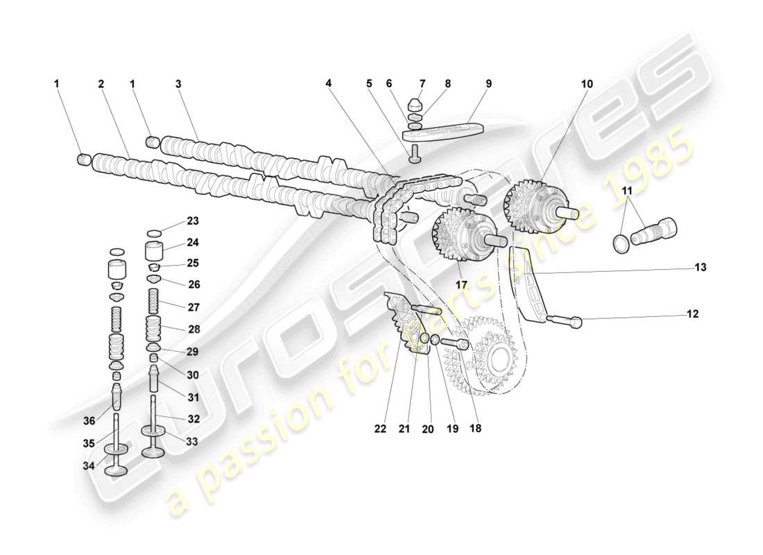 lamborghini murcielago roadster (2006) arbre à cames, soupapes gauche schéma des pièces