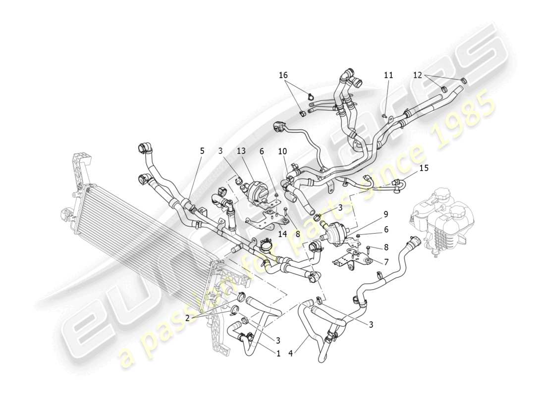 maserati ghibli fragment (2022) système de refroidissement : diagramme de pièces nourice et lignes