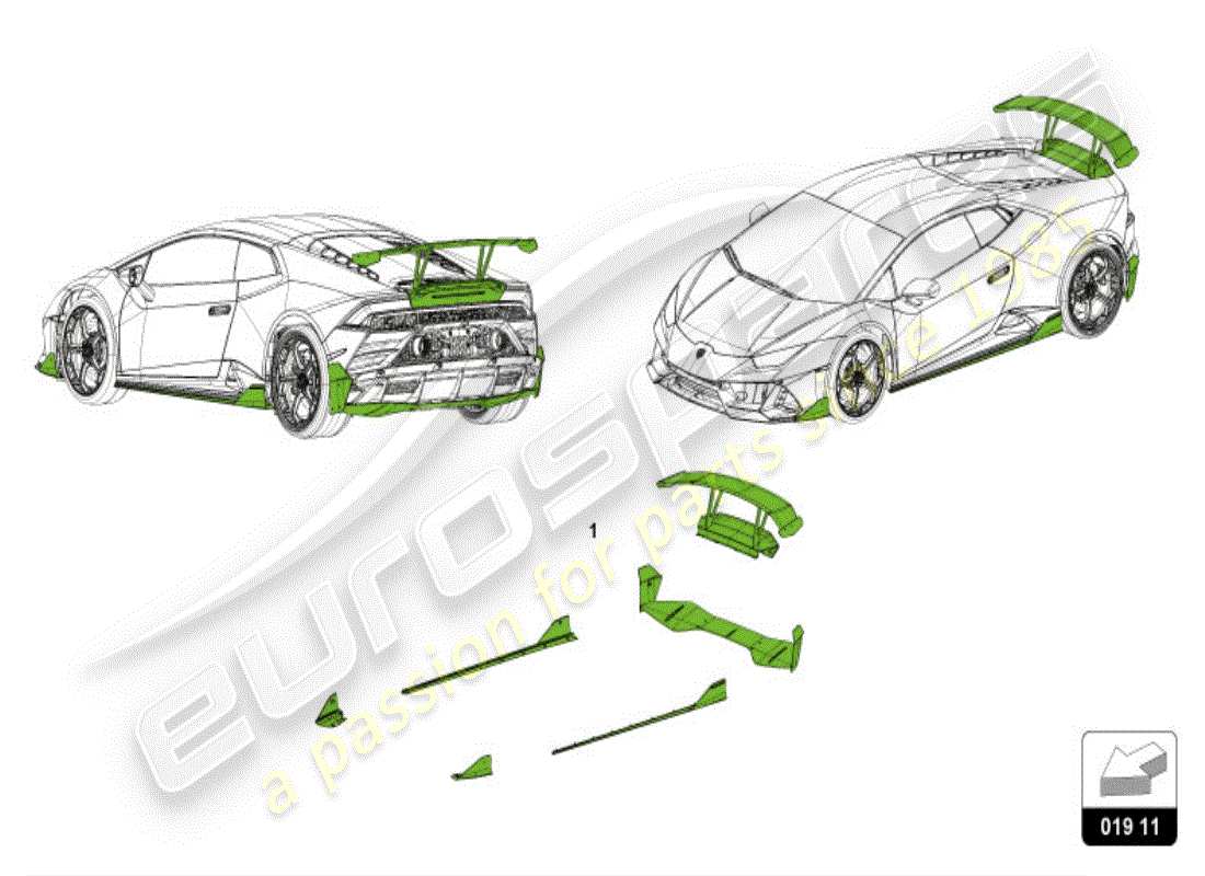 lamborghini huracan evo spyder (accessories) 1 ensemble de pièces de fixation aérodynamique diagramme des pièces