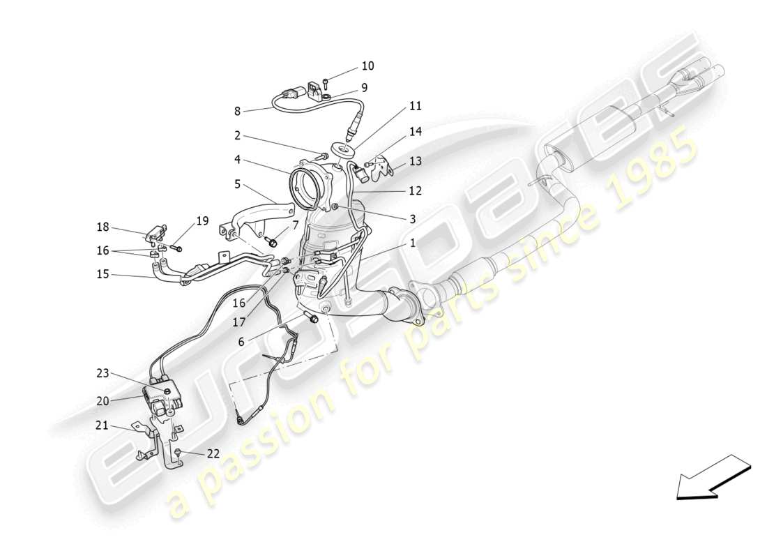 maserati levante gt (2022) diagramme des pièces des convertisseurs pré-catalytiques et des convertisseurs catalytiques