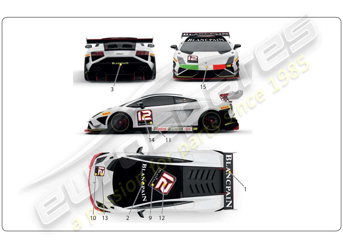 lamborghini super trofeo (2009-2014) schéma des pièces de l'autocollant