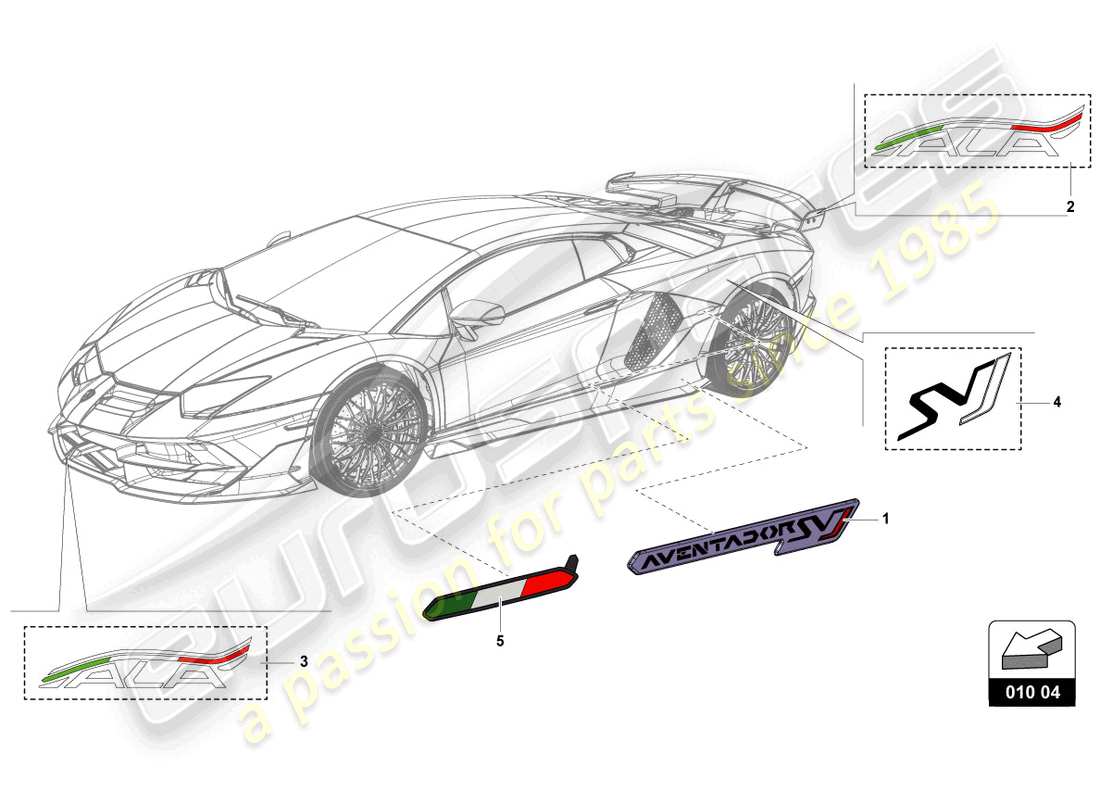 lamborghini lp770-4 svj roadster (2019) set de tampons autocollants schéma des pièces