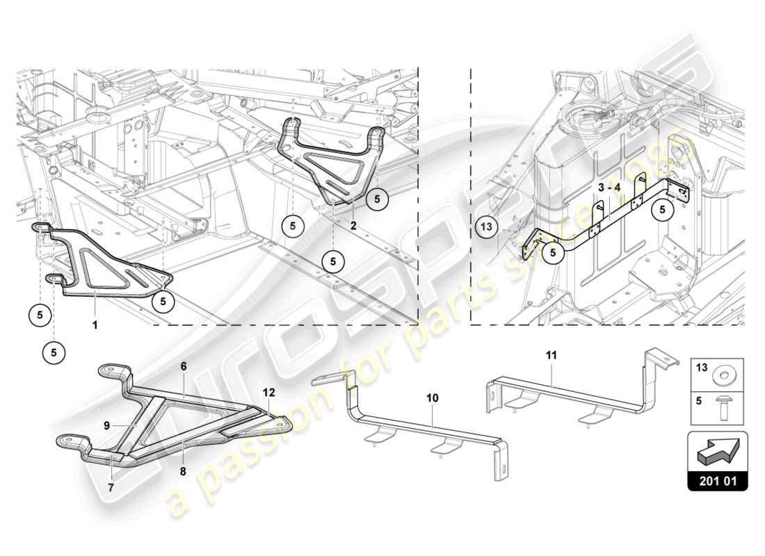 lamborghini 2021 (lp740-4 s roadster) support pour réservoir de carburant schéma des pièces