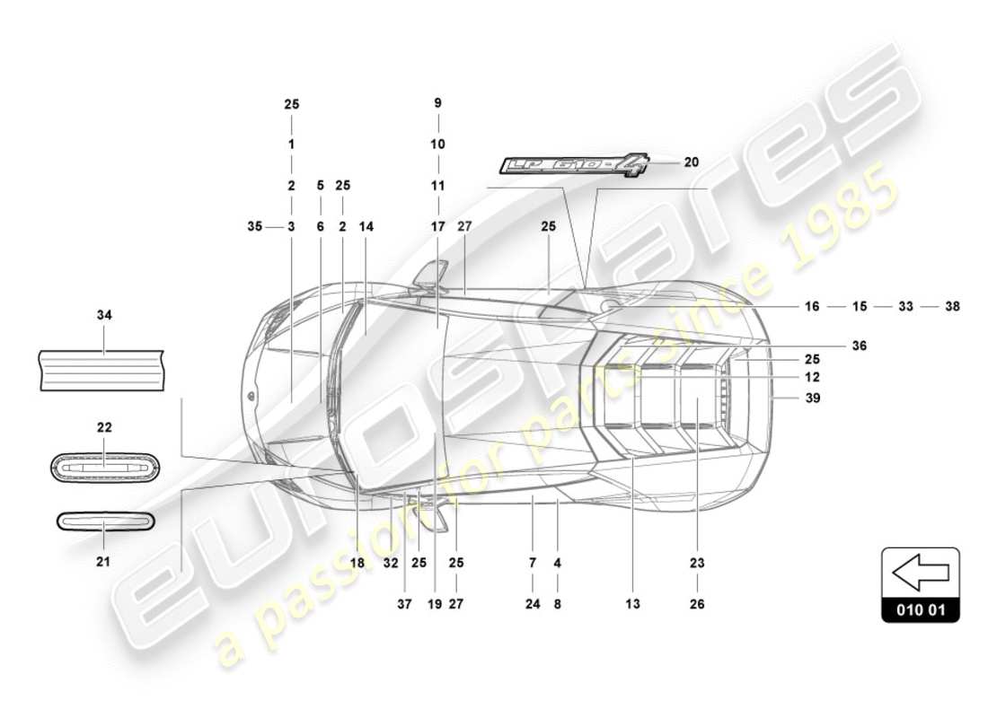 lamborghini lp610-4 spyder (2018) inscriptions/lettrages schéma des pièces