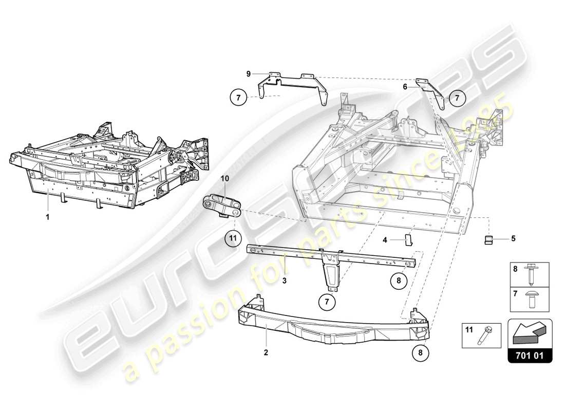 lamborghini lp740-4 s roadster (2021) partie avant du cadre de garniture schéma des pièces