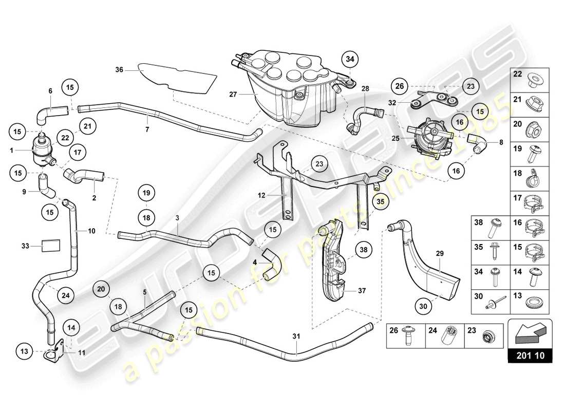 lamborghini 2015 (lp700-4 roadster) système de filtre à charbon actif schéma des pièces